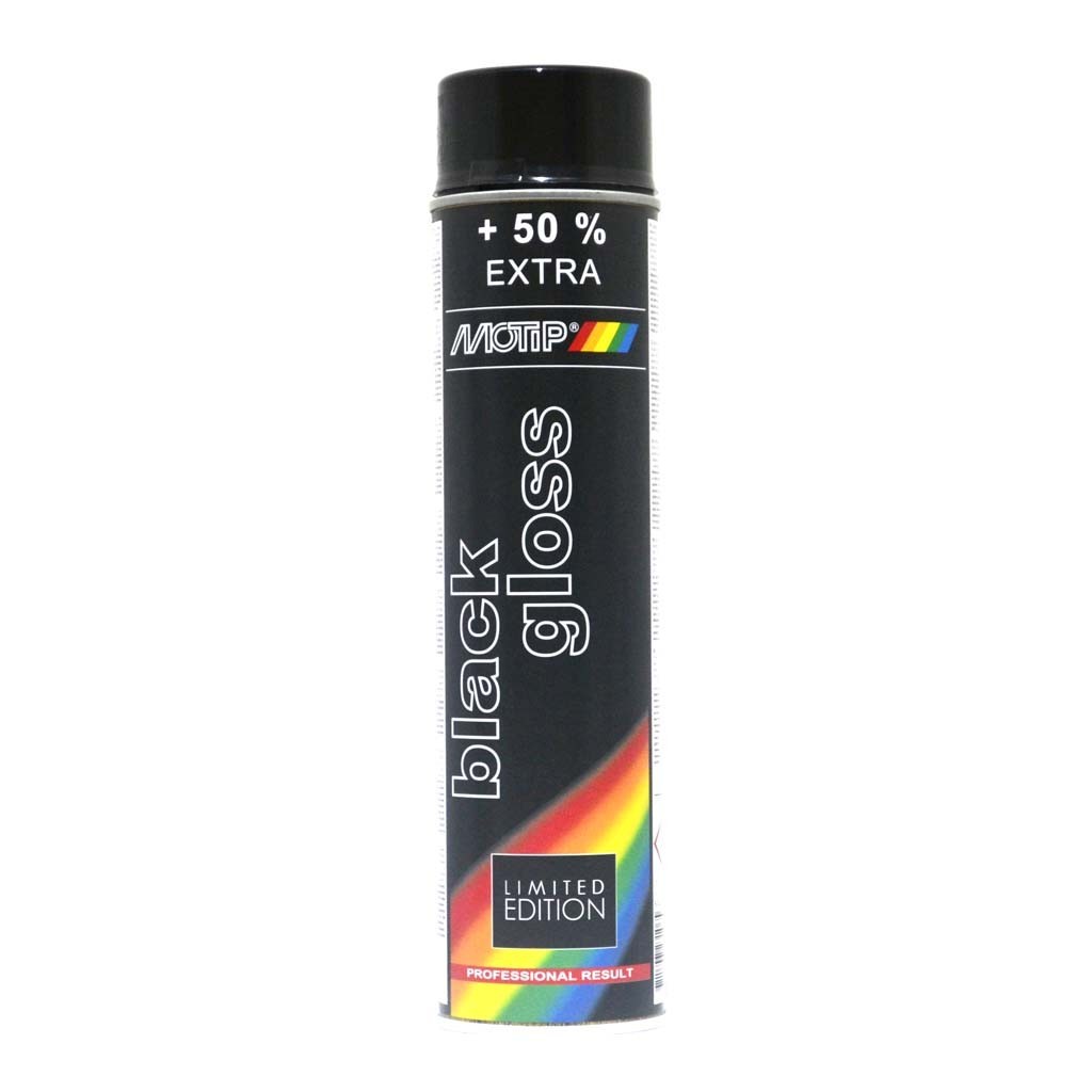 Глянцевая аэрозольная краска (Черная ) MOTIP Black Gloss в аэрозоле +50% EXTRA 600 мл