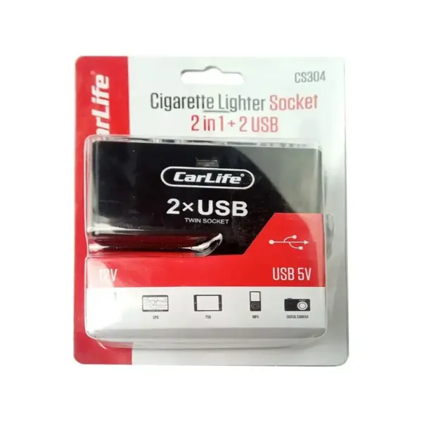 Розгалужувач прикурювача Carlife CS304 2 в 1 з 2 USB