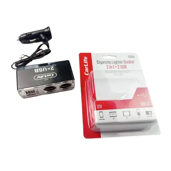 Розгалужувач прикурювача Carlife CS304 2 в 1 з 2 USB