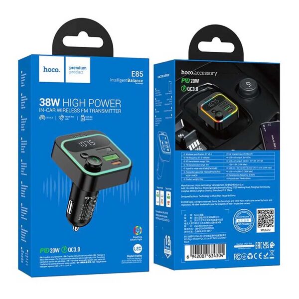 FM-модулятор Hoco E85 38W PD+QC RGB — купити трансмітер