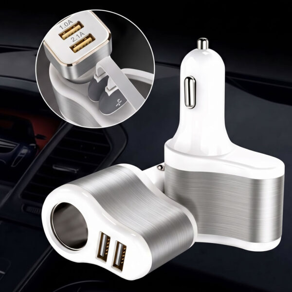 Автомобільна зарядка 2 USB сіра, загальний вигляд збоку