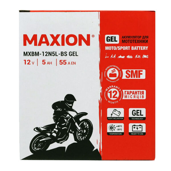 Мото акумулятор MAXION MXBM-12N5L-BS GEL 12V 5Ah